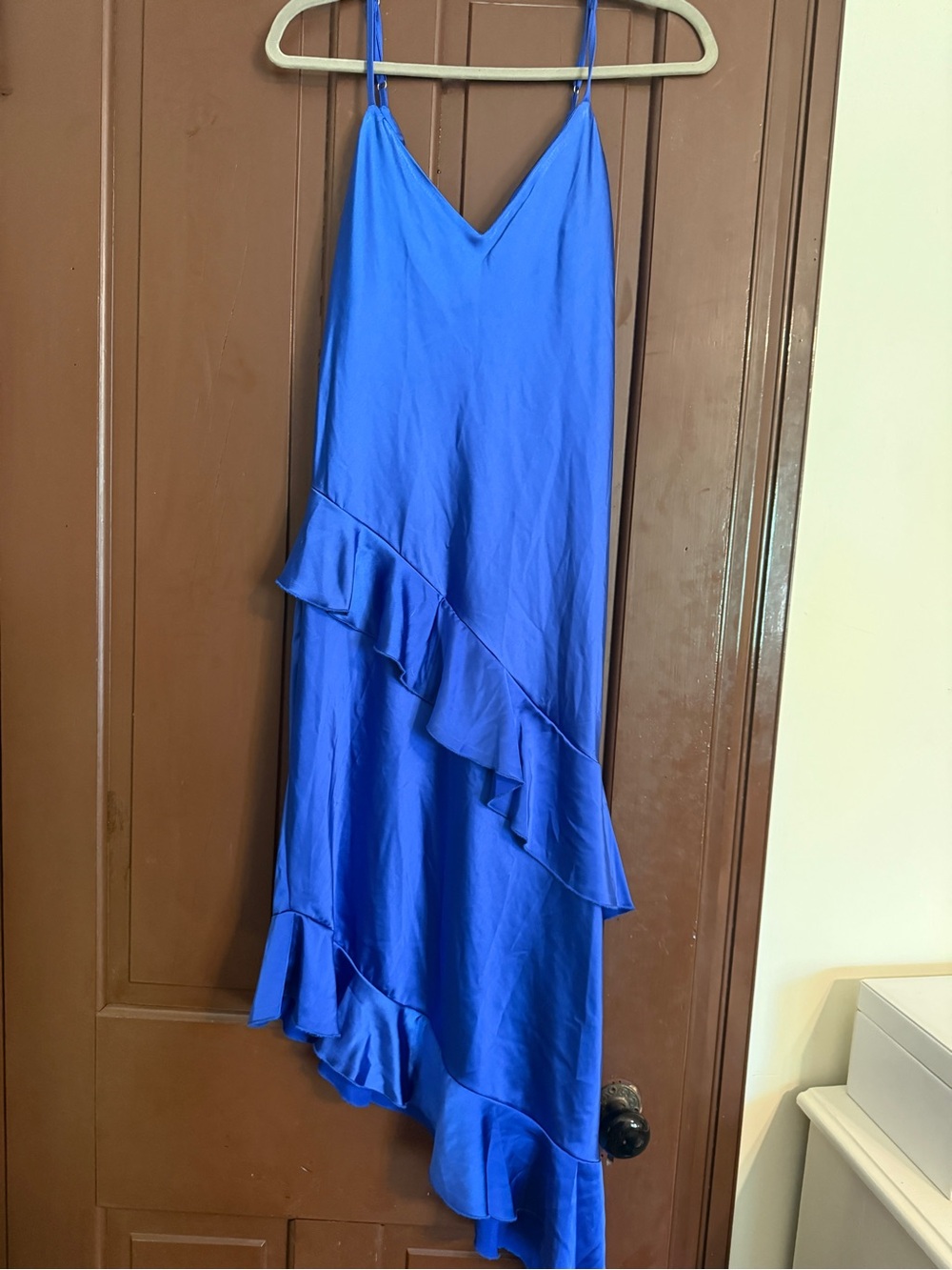 Gianni Bini Electric Blue Asymmetrical Ruffle Slip Dress